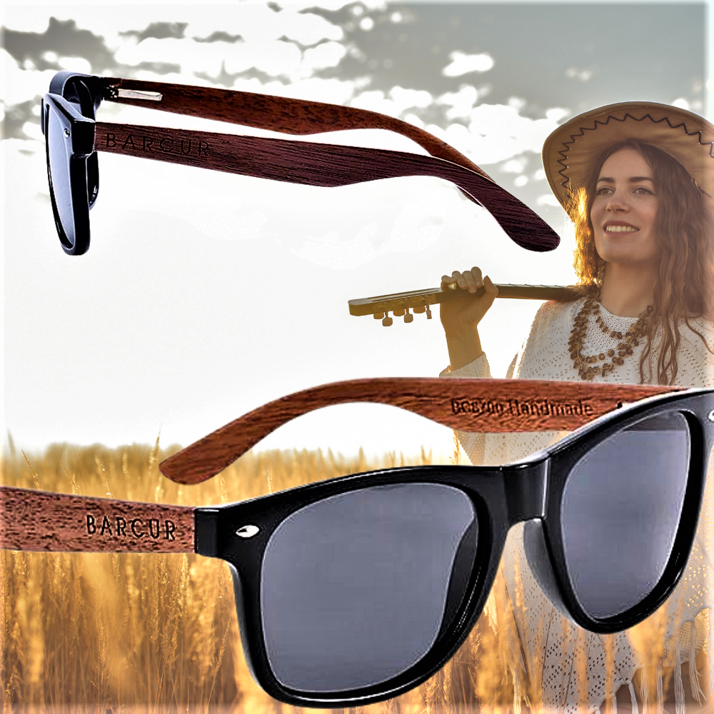 Gafas polarizadas BARCUR en caja de madera natural y nogal negro