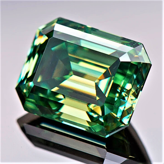 Moissanite Verde Aurora Taglio Smeraldo Certificata