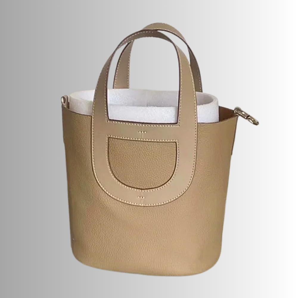 Borsa Tote a Secchiello in Vera Pelle di Vitellino