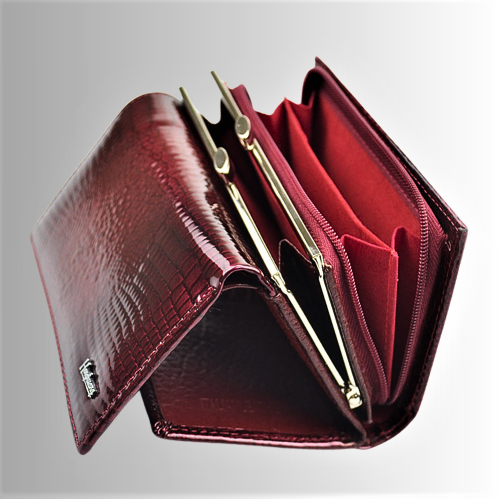 Cartera de piel de becerro auténtica con temática de cocodrilo
