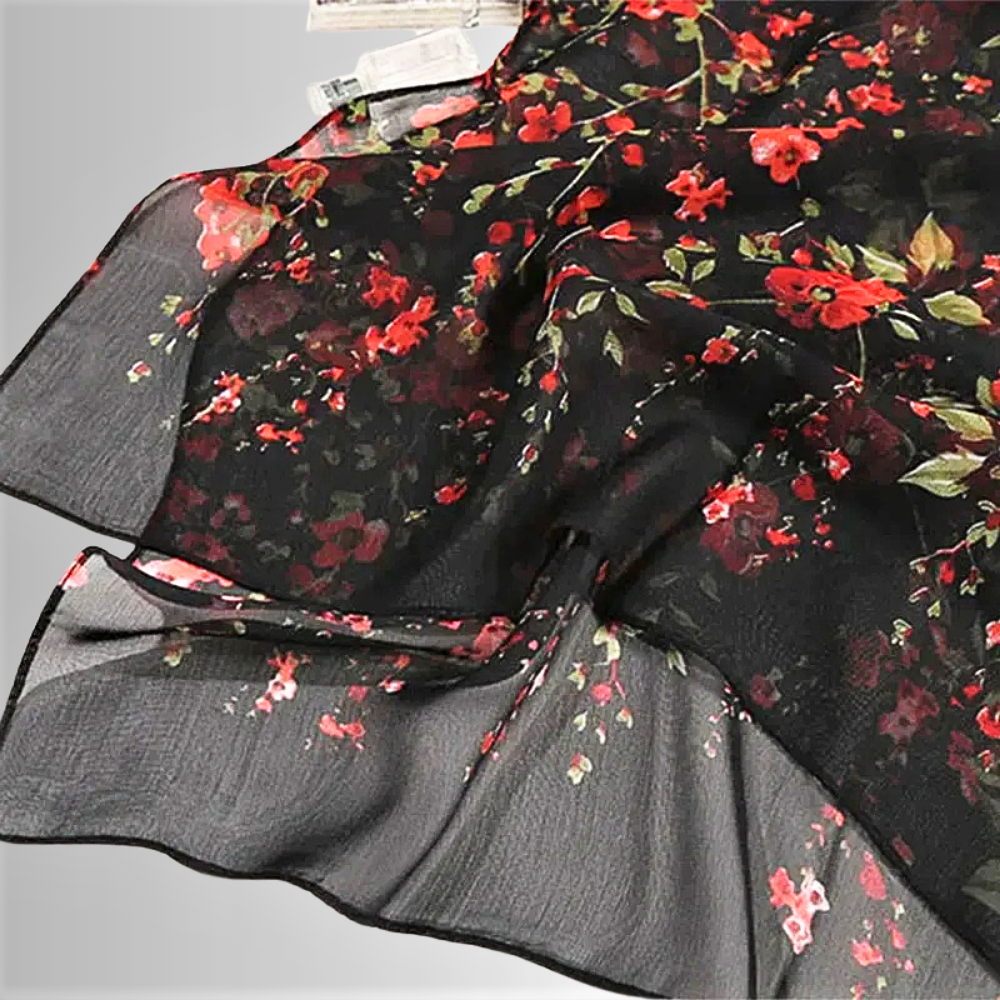 Foulard in Chiffon di Seta a Motivo Floreale
