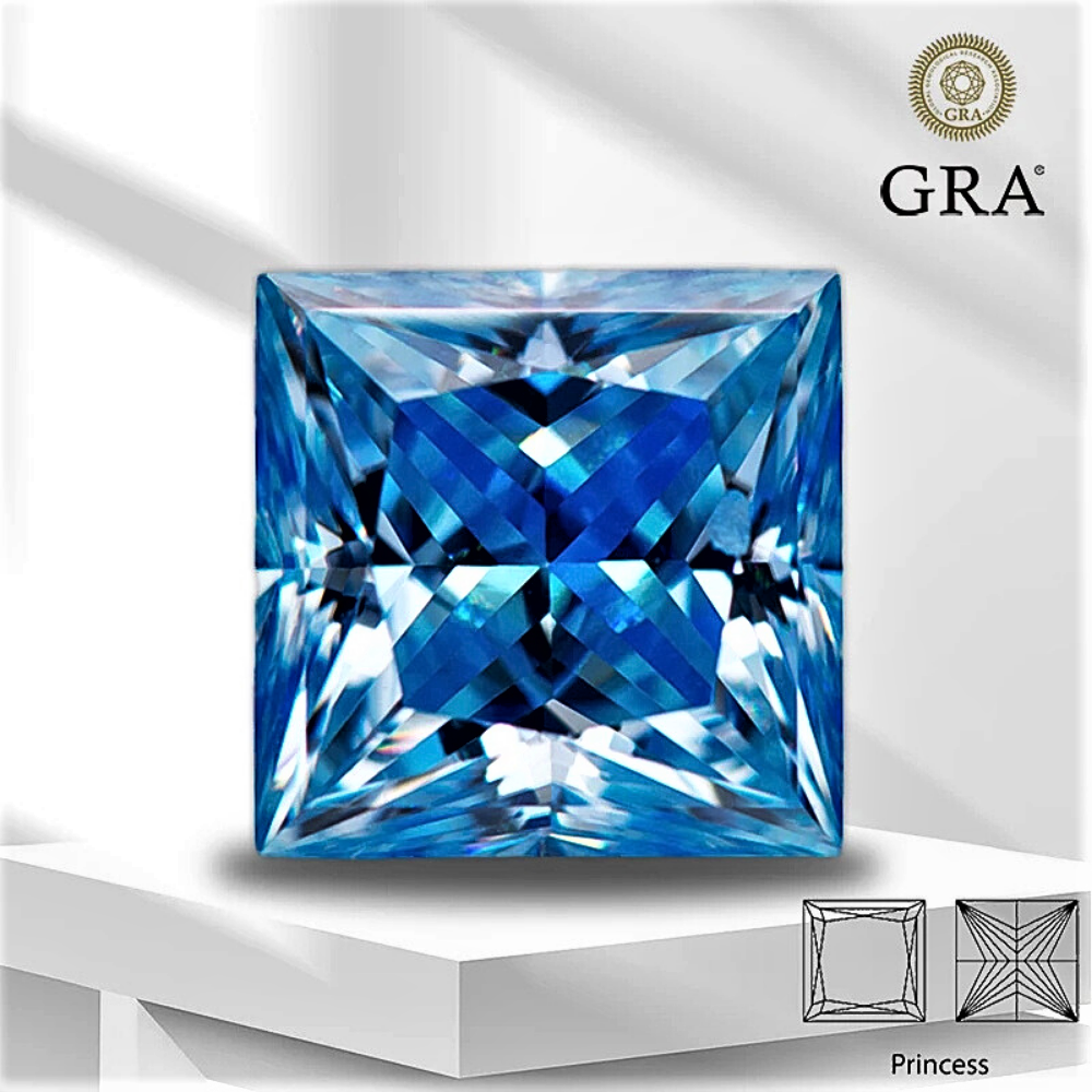 Moissanite Blu Ghiaccio Taglio Princess Certificata