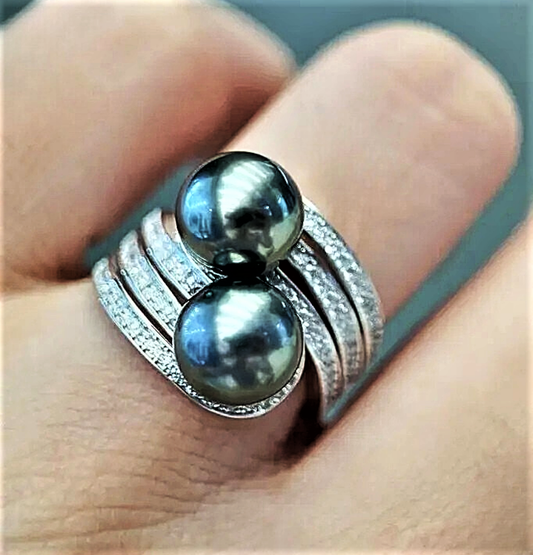 Anello Contrariè con Perle di Tahiti da 8-9 mm