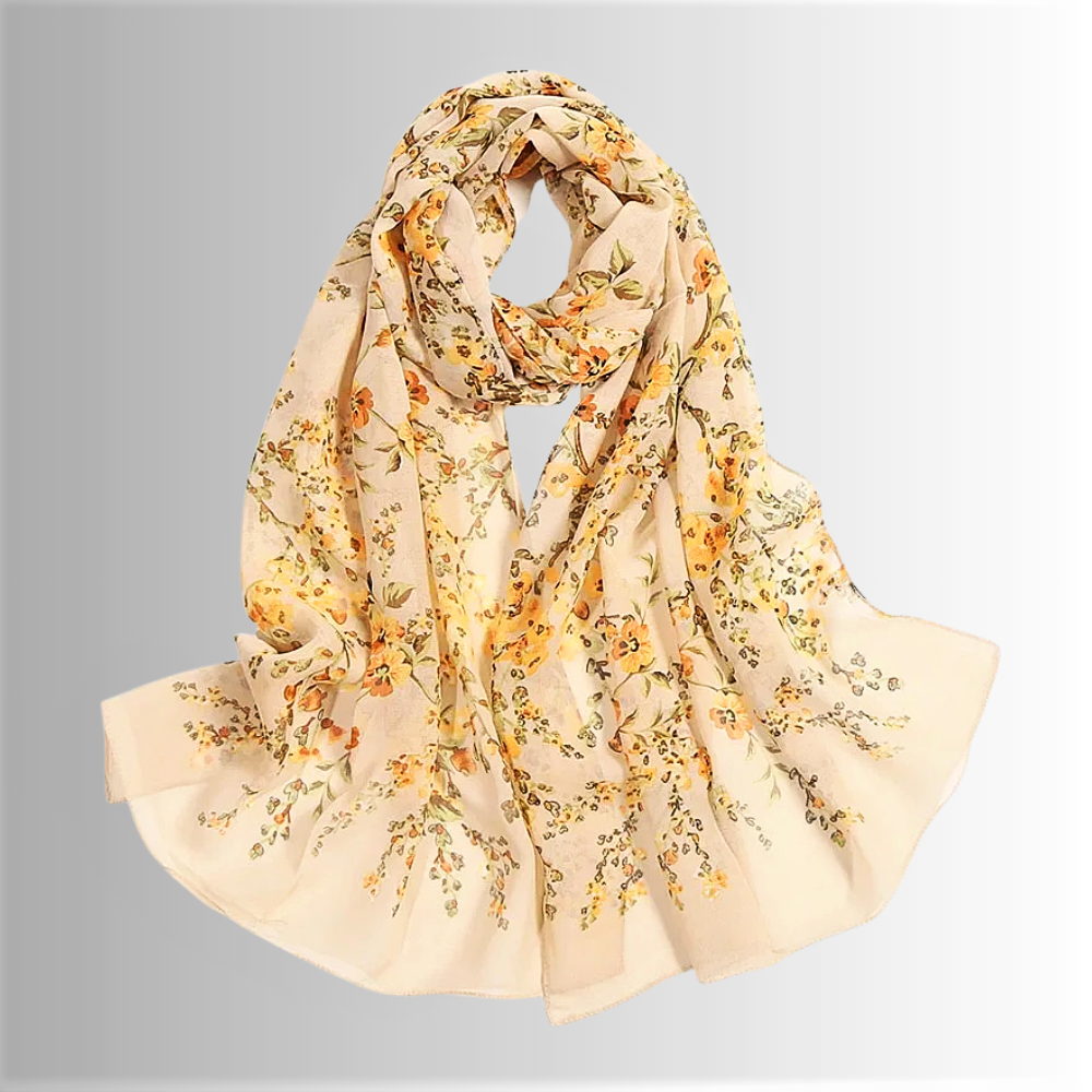 Foulard in Chiffon di Seta a Motivo Floreale