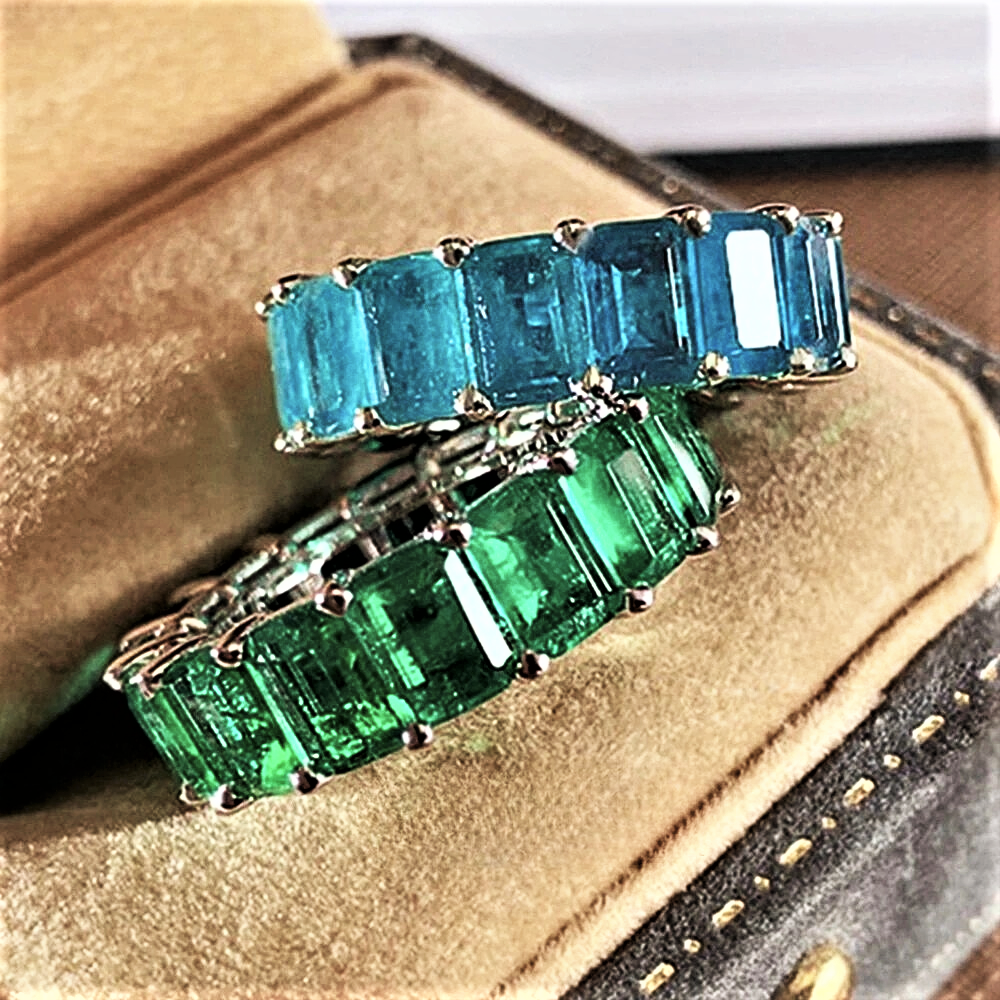 Eternity con Tormalina Paraiba o Smeraldo Colombiano Lab Grown Taglio Smeraldo