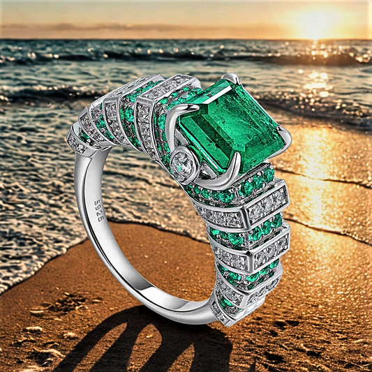 Fascia con Smeraldo Taglio Asscher e Taglio brillante Coltivati con Brillanti sintetici ad Alto contenuto di Carbonio