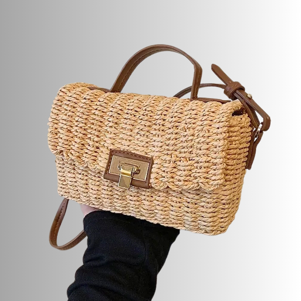 Mini Bag in Paglia Intrecciata con dettagli in Similpelle
