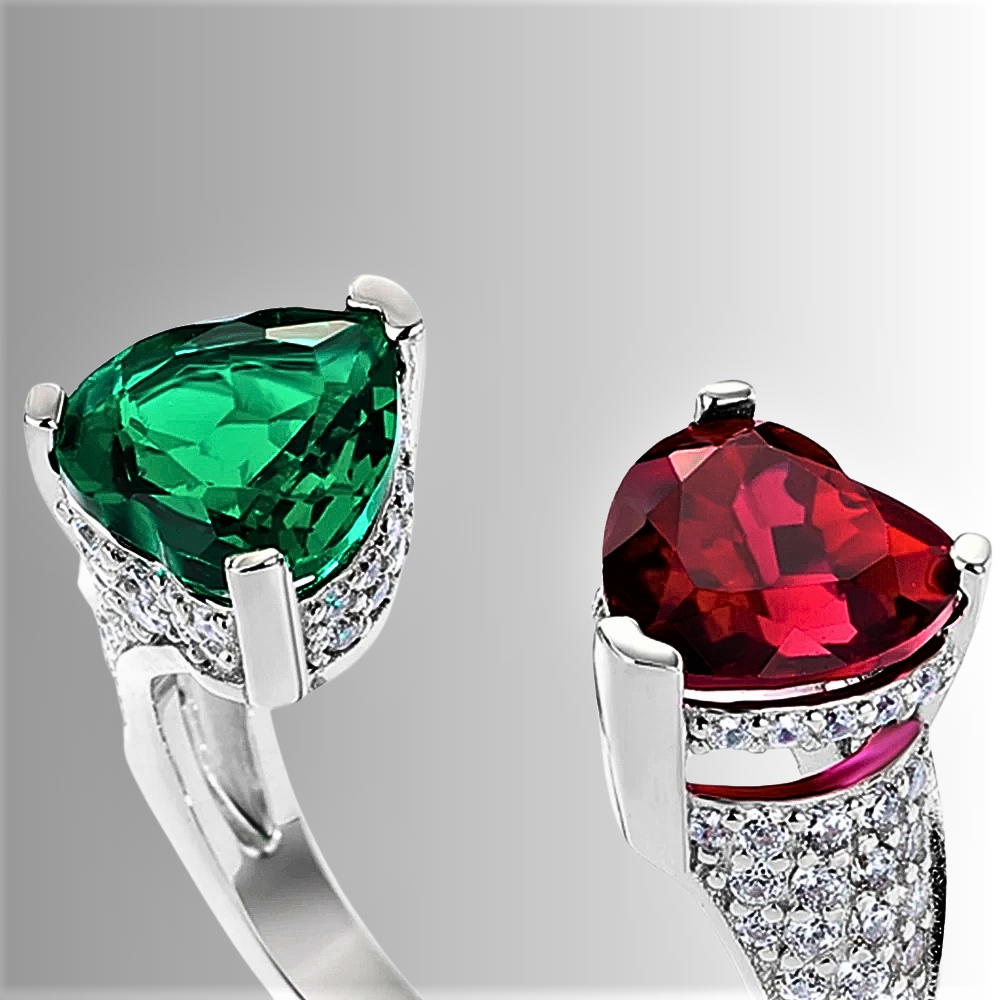 Fede a 2 Cuori con Gemme Colorate e Pavè di Brillanti Lab Grown