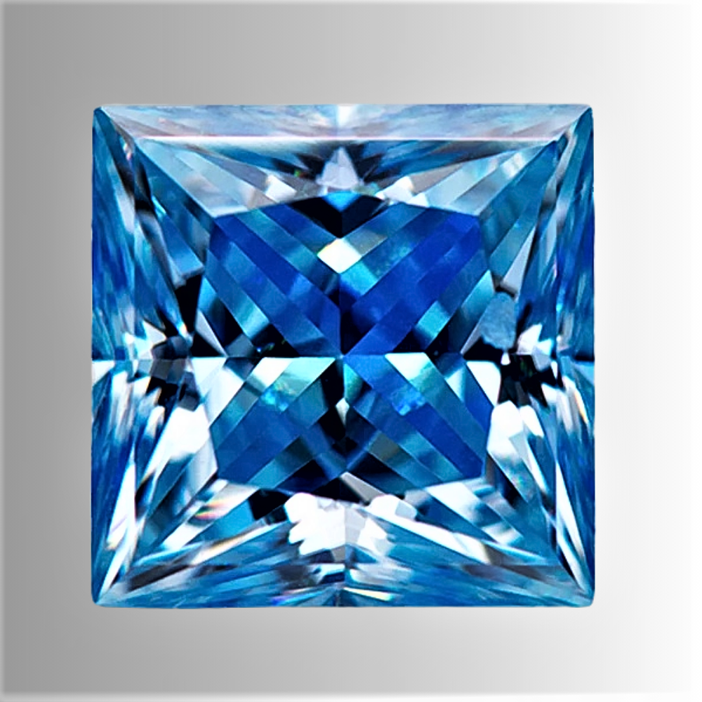 Moissanite Blu Ghiaccio Taglio Princess Certificata