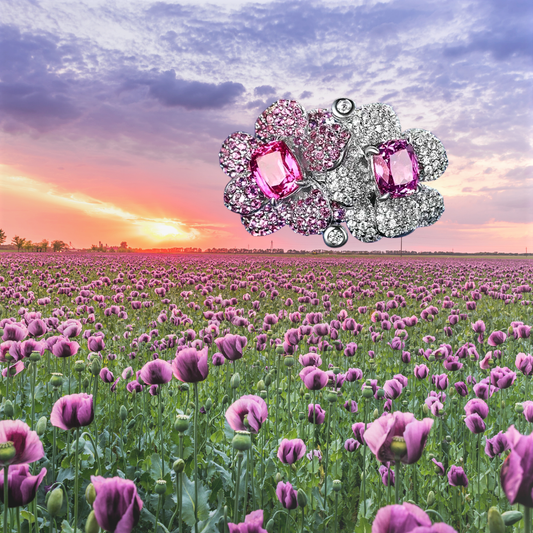 Anello con Zaffiri Rosa Coltivati e Brillanti Sintetici ad Alto Contenuto di Carbonio