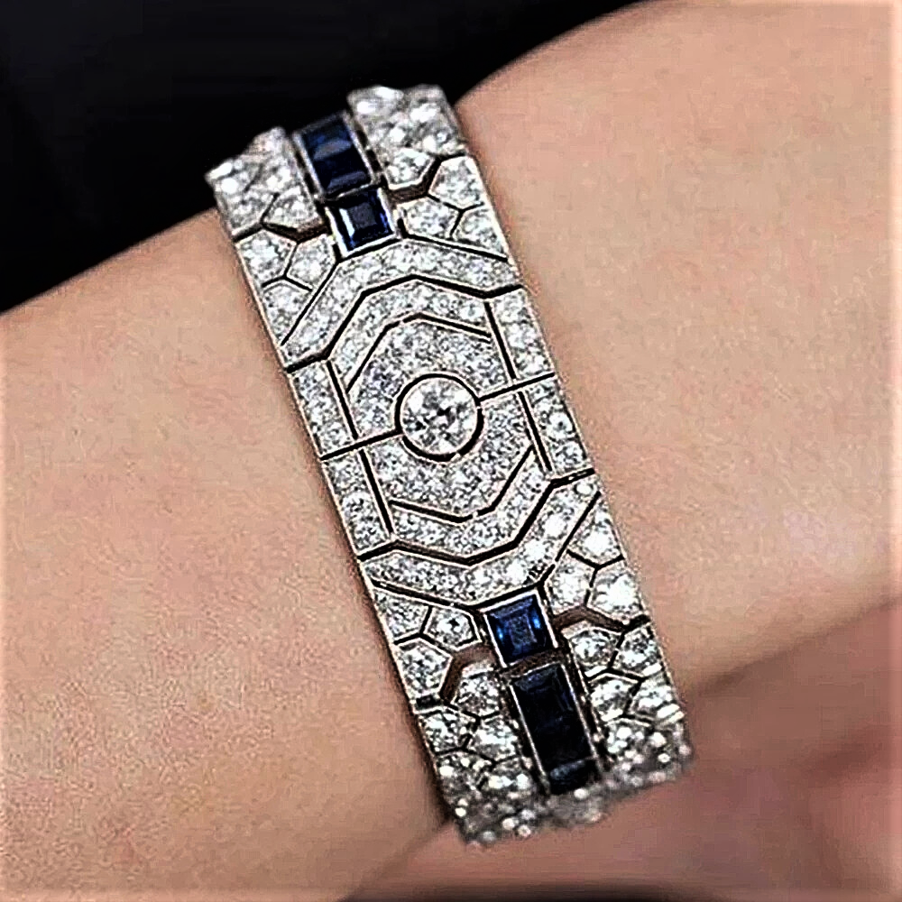 Bracciale a Fascia con Zaffiri e Brillanti Coltivati