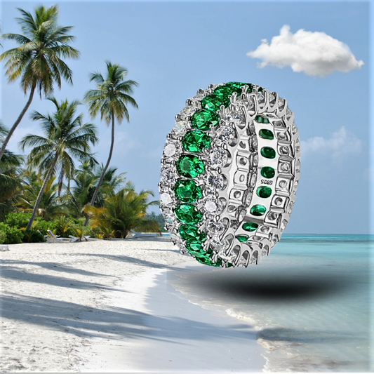 Fascia Intera con Smeraldi Colombiani Taglio Ovale e Brillanti Lab Grown