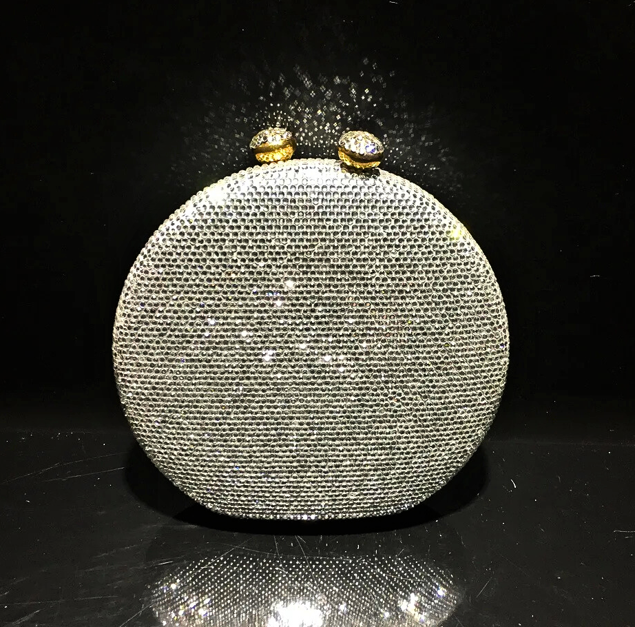 Clutch Rotonda Fatta a Mano con Cristalli Colorati