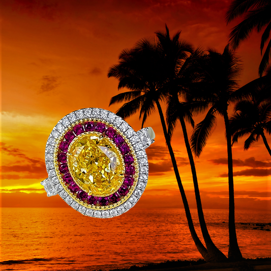 Anello con Citrino e Rubini Sintetici ad Alto Contenuto di Carbonio