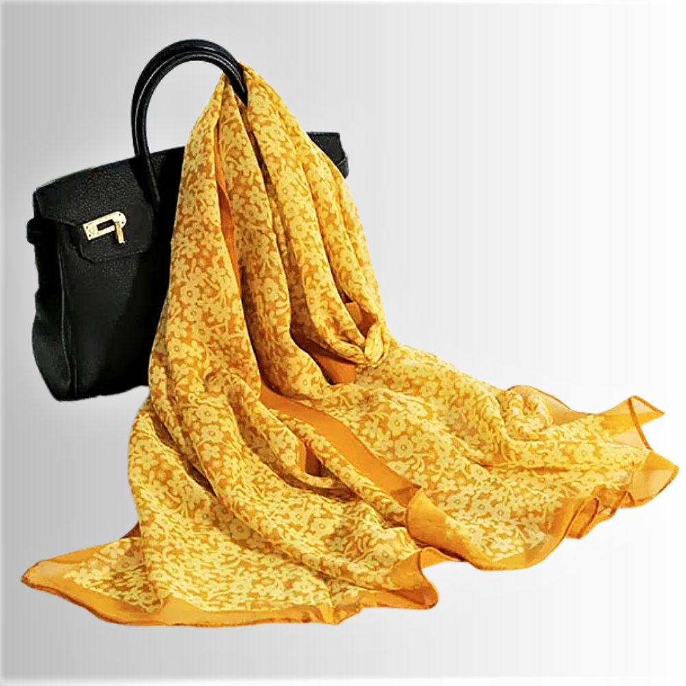 Foulard in Chiffon di Seta a Motivo Floreale