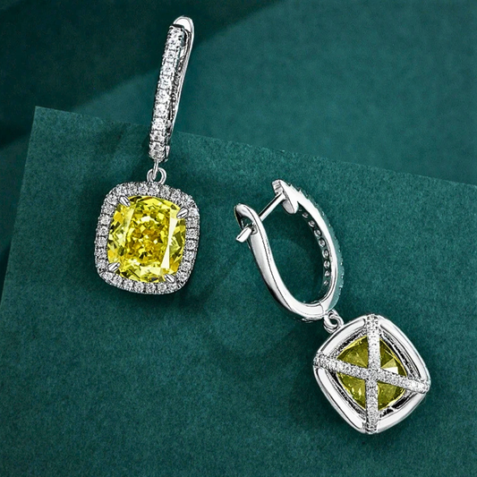 Orecchini Pendenti con Zaffiro Giallo Intenso Lab Grown e Brillanti Coltivati