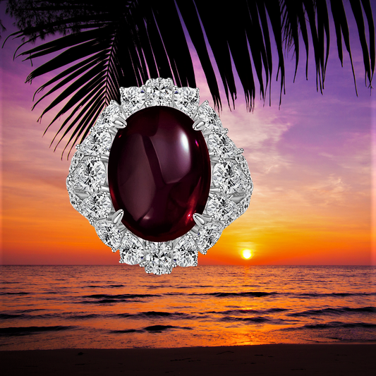 Fascia con Rubino Cabocon da 15 carati e Diamanti Taglio Goccia e Brillante Lab Grown