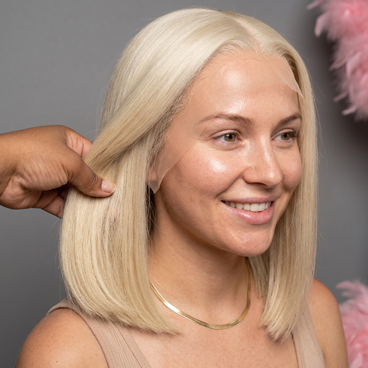 Parrucca a Caschetto con Capelli Veri Biondo Platino