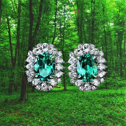 Orecchini con Moissanite Tormalina Paraiba e Diamanti Taglio Goccia e Brillante