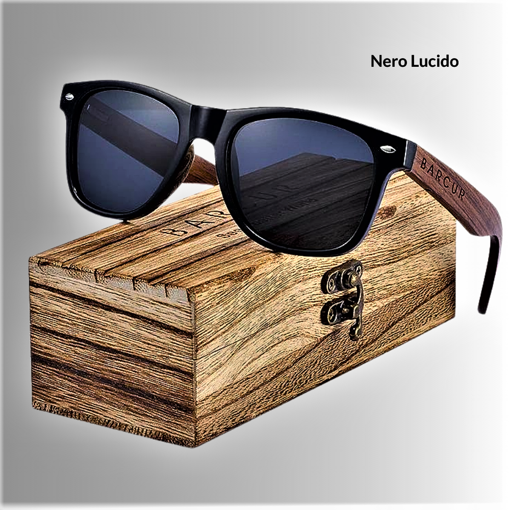 Gafas polarizadas BARCUR en caja de madera natural y nogal negro