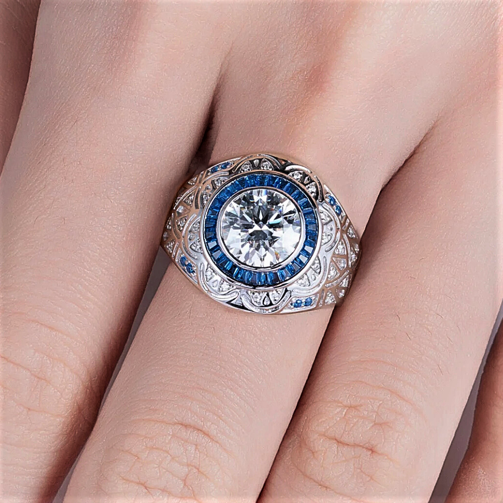 Fascia Moissanite D Color da ct 3,00 con Carrè e Brillanti Zaffiro Ceylon