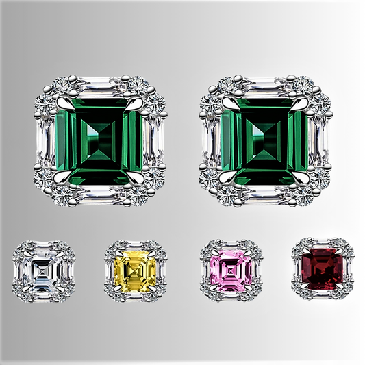 Mini Collezione di Orecchini con Gemme Lab Grown Taglio Asscher, Baguette e Brillante