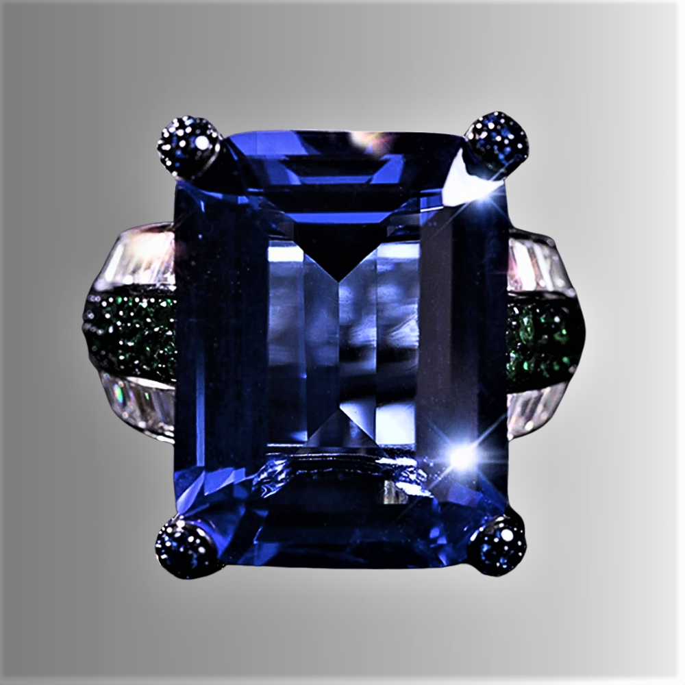 Fascione Fantasia con Moissanite Blu Certificata Taglio Smeraldo da 18 carati