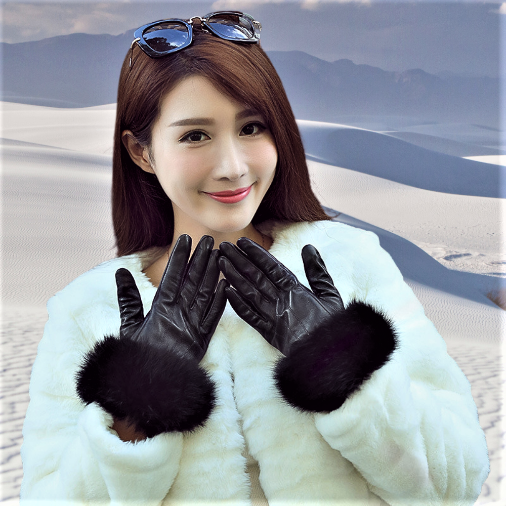 Guantes para pantalla táctil de piel de oveja y conejo