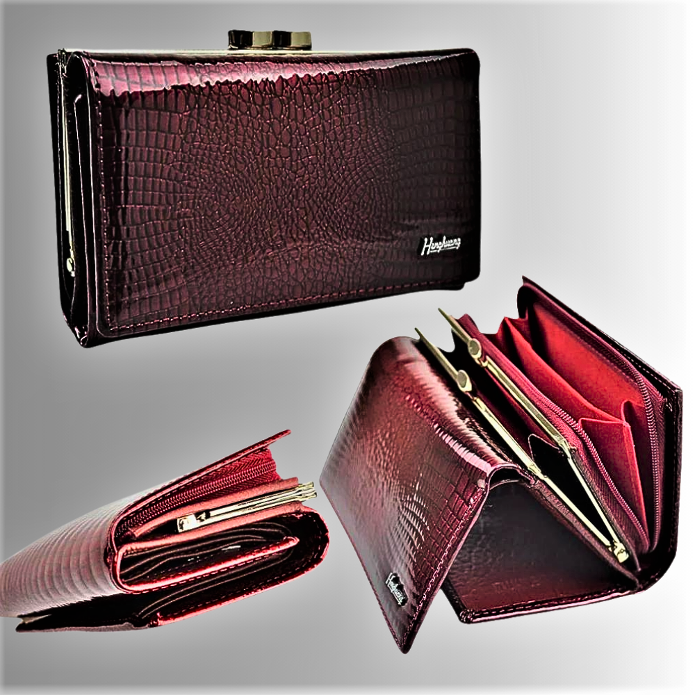 Cartera de piel de becerro auténtica con temática de cocodrilo