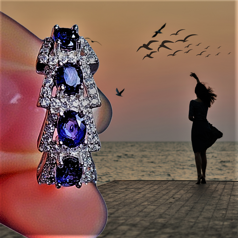 Anillo Flechas Borrosas con Piedras Naturales