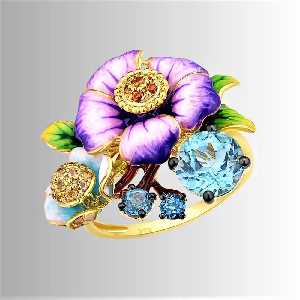 Fascetta a Fiori Smaltati a Mano e Zirconi di Altissima Qualità