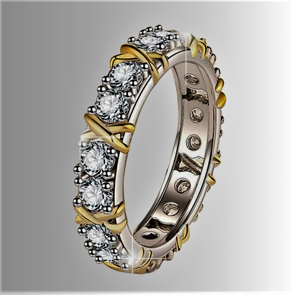 Fedina Eternity con Moissaniti e Dettagli in Oro Giallo: 1.60 carati di Geometrie Preziose