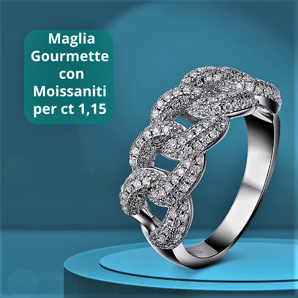 Anello con Maglie Gourmette e Moissaniti: Microdiamanti, Massima Eleganza