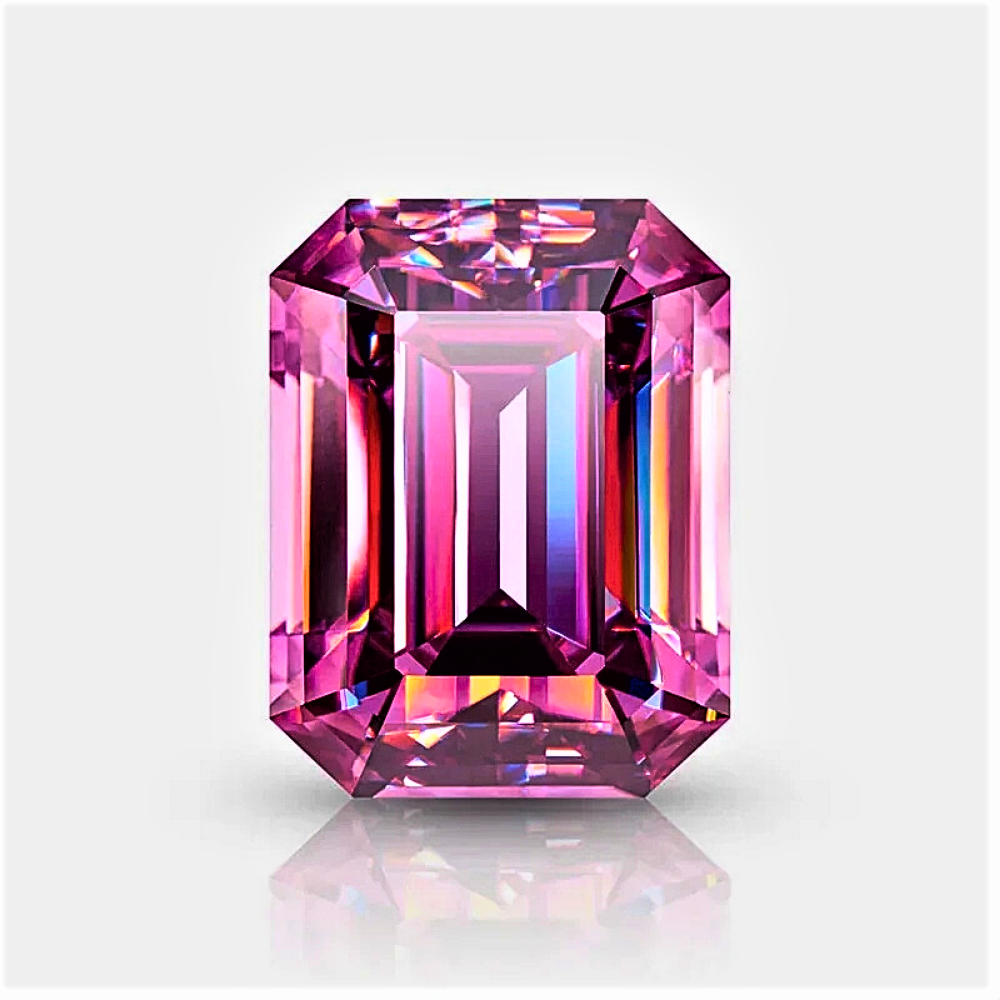 Moissanite Rosa Intenso Taglio Smeraldo Certificata
