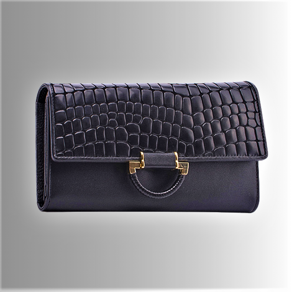 Cartera de piel de vacuno auténtica con textura de cocodrilo