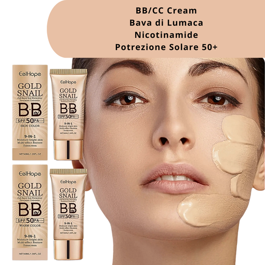 Crema BB e CC con Bava di Lumaca, Nicotinamide e Protezione Solare 50+
