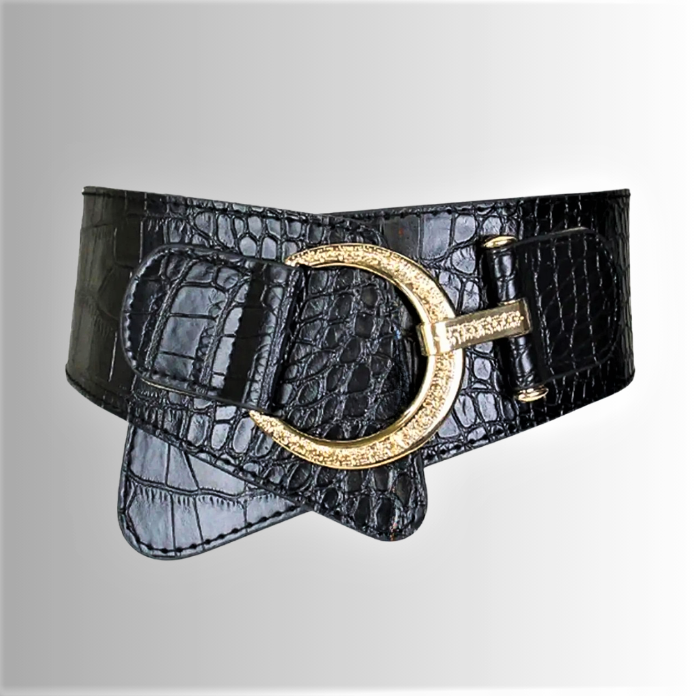 Cintura a Fascia Elastica Asimmetrica con Lavorazione Coccodrillo