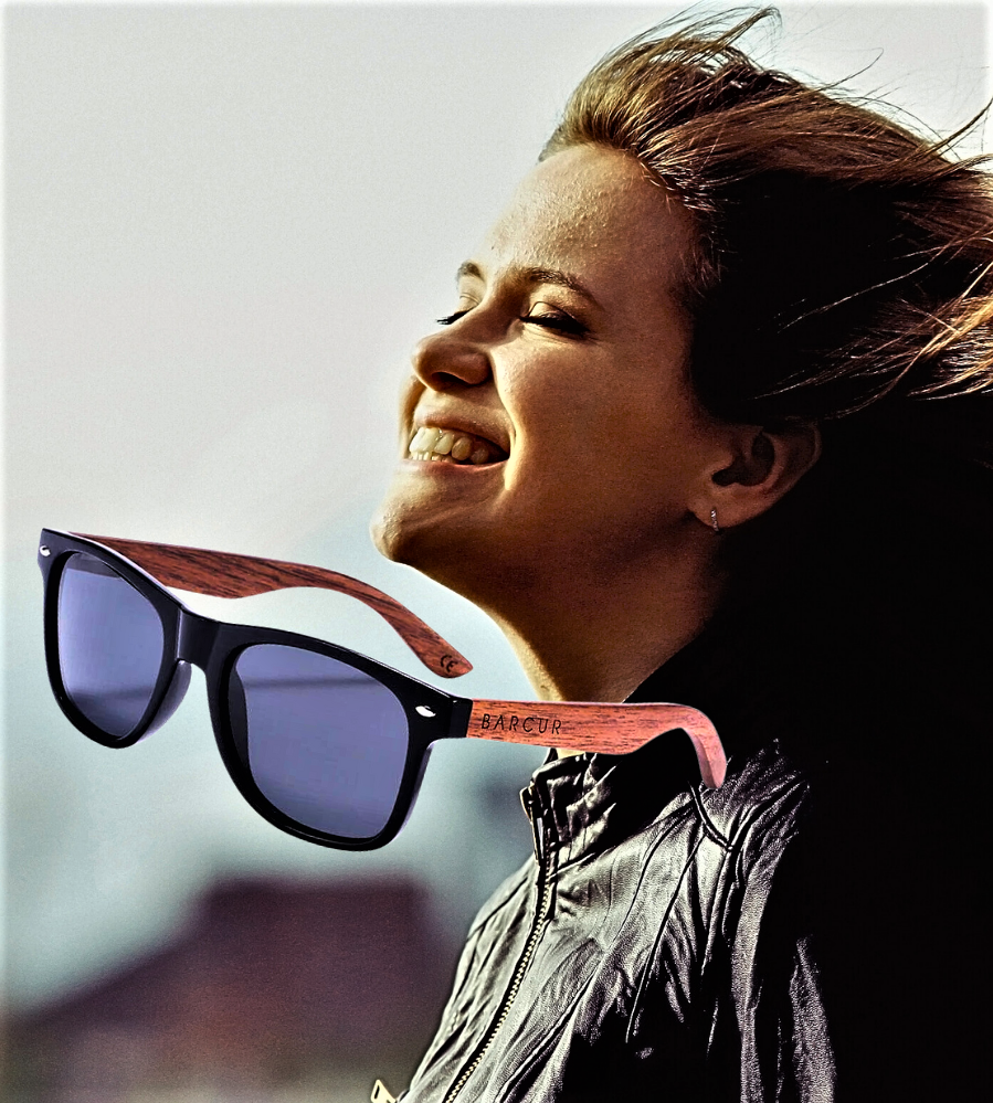 Gafas polarizadas BARCUR en caja de madera natural y nogal negro