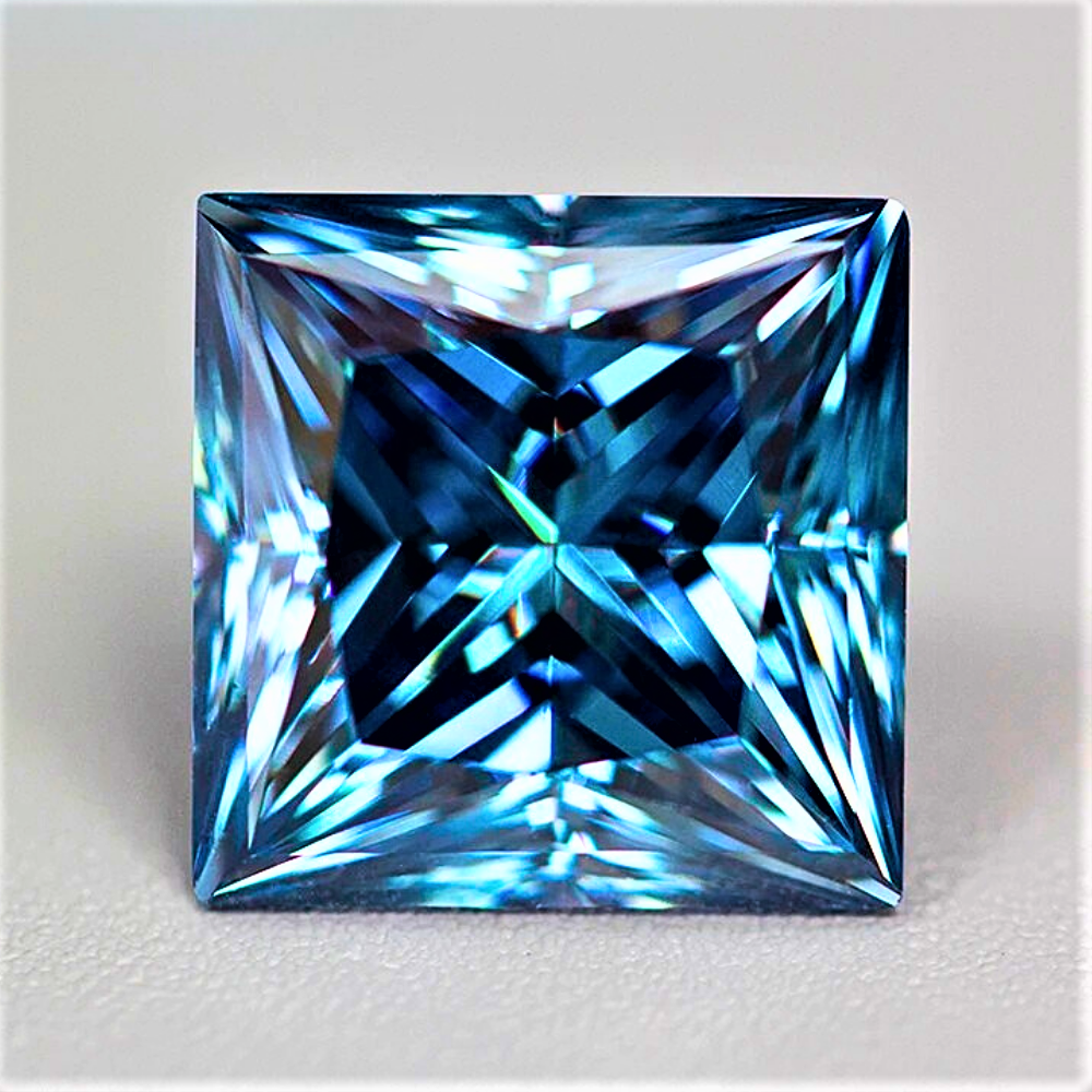 Moissanite Blu Zaffiro Taglio Princess Certificata
