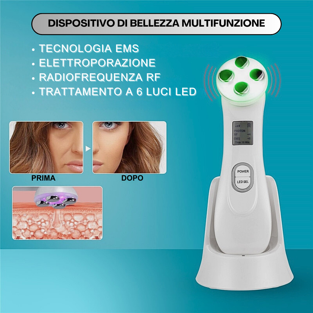 Dispositivo de belleza multifuncional de alta tecnología: EMS, electroporación, radiofrecuencia RF y LED fotónico