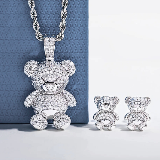 Parure Collana e Orecchini con Orsetti in Moissanite