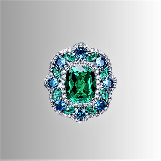 Parure Collana e Anello con Moissanite colore Smeraldo e Zaffiro