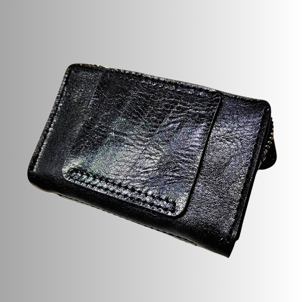 Mini billetera de piel de vaca auténtica con cinturón, elegante y segura