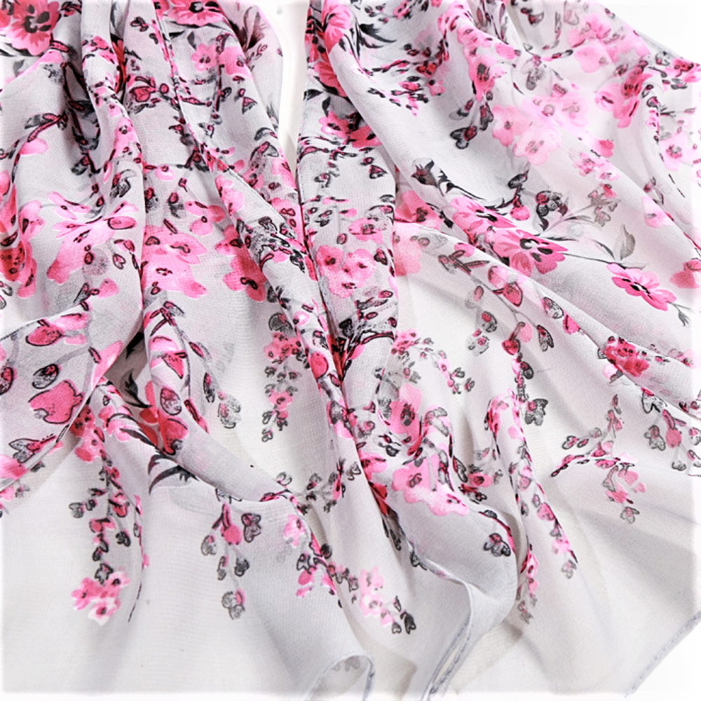 Foulard in Chiffon di Seta a Motivo Floreale