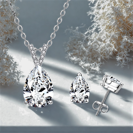 Parure Collane Orecchini con Moissanite D Color Taglio Goccia per tot Ct 4,90