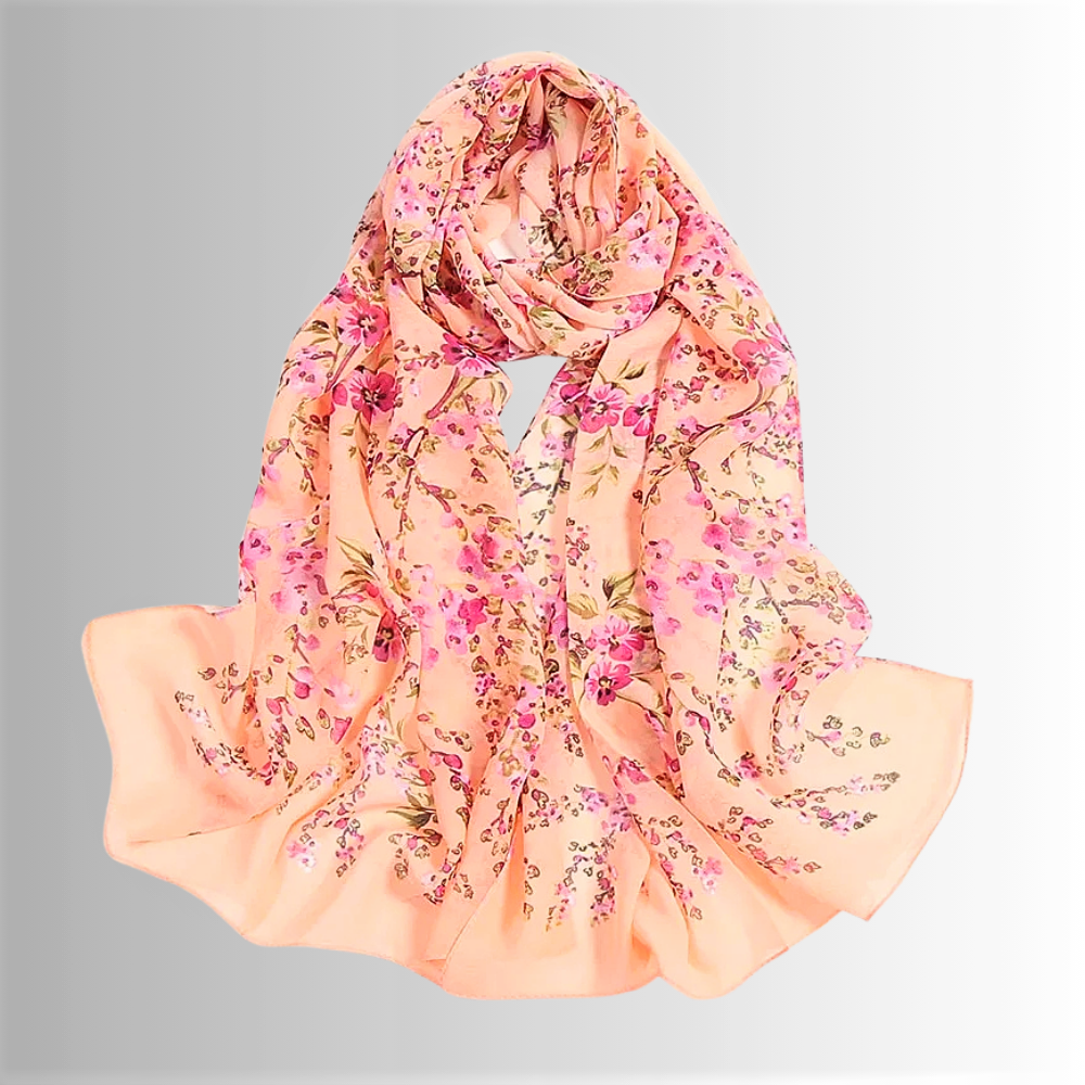 Foulard in Chiffon di Seta a Motivo Floreale