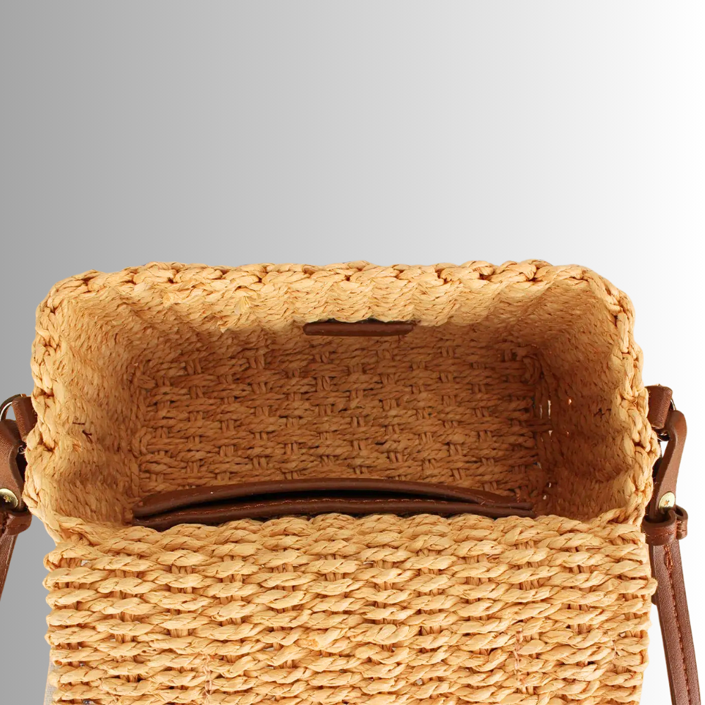 Mini Bag in Paglia Intrecciata con dettagli in Similpelle