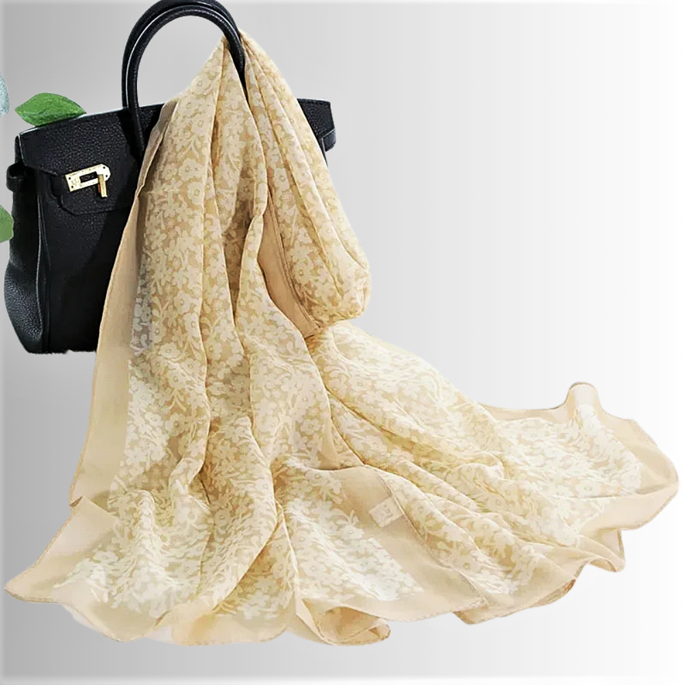 Foulard in Chiffon di Seta a Motivo Floreale
