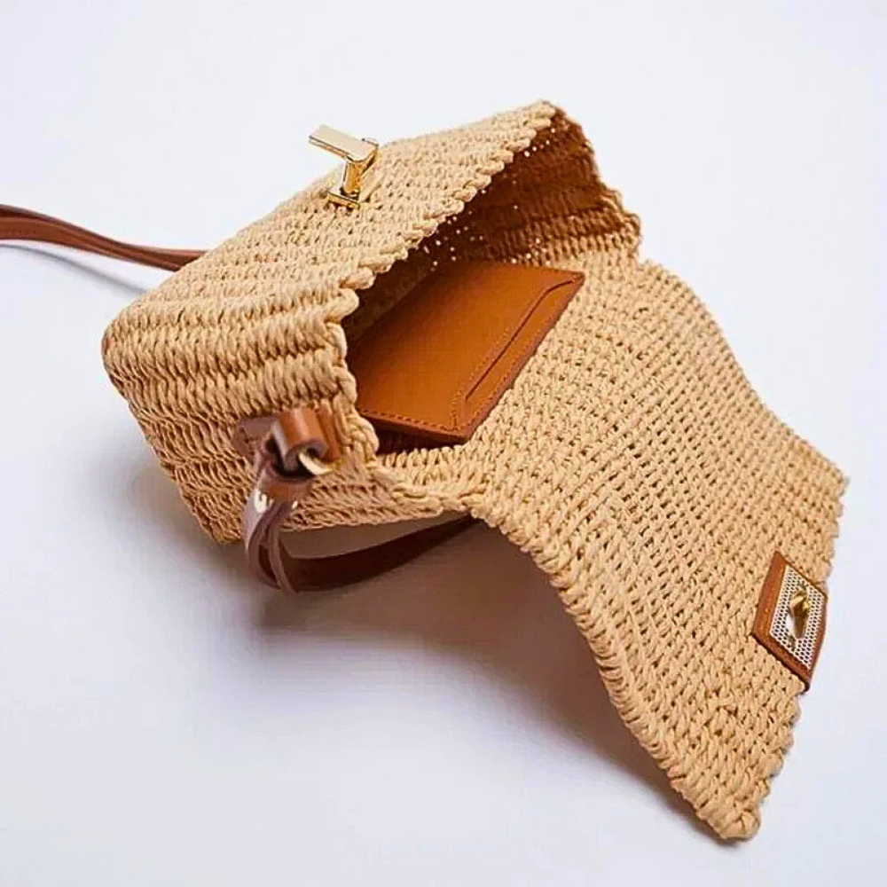 Mini Bag in Paglia Intrecciata con dettagli in Similpelle