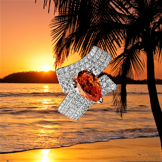 Fascia con Zaffiro Arancio Lab Grown Taglio Goccia e Brillanti Sintetici ad Alto Contenuto di Carbonio